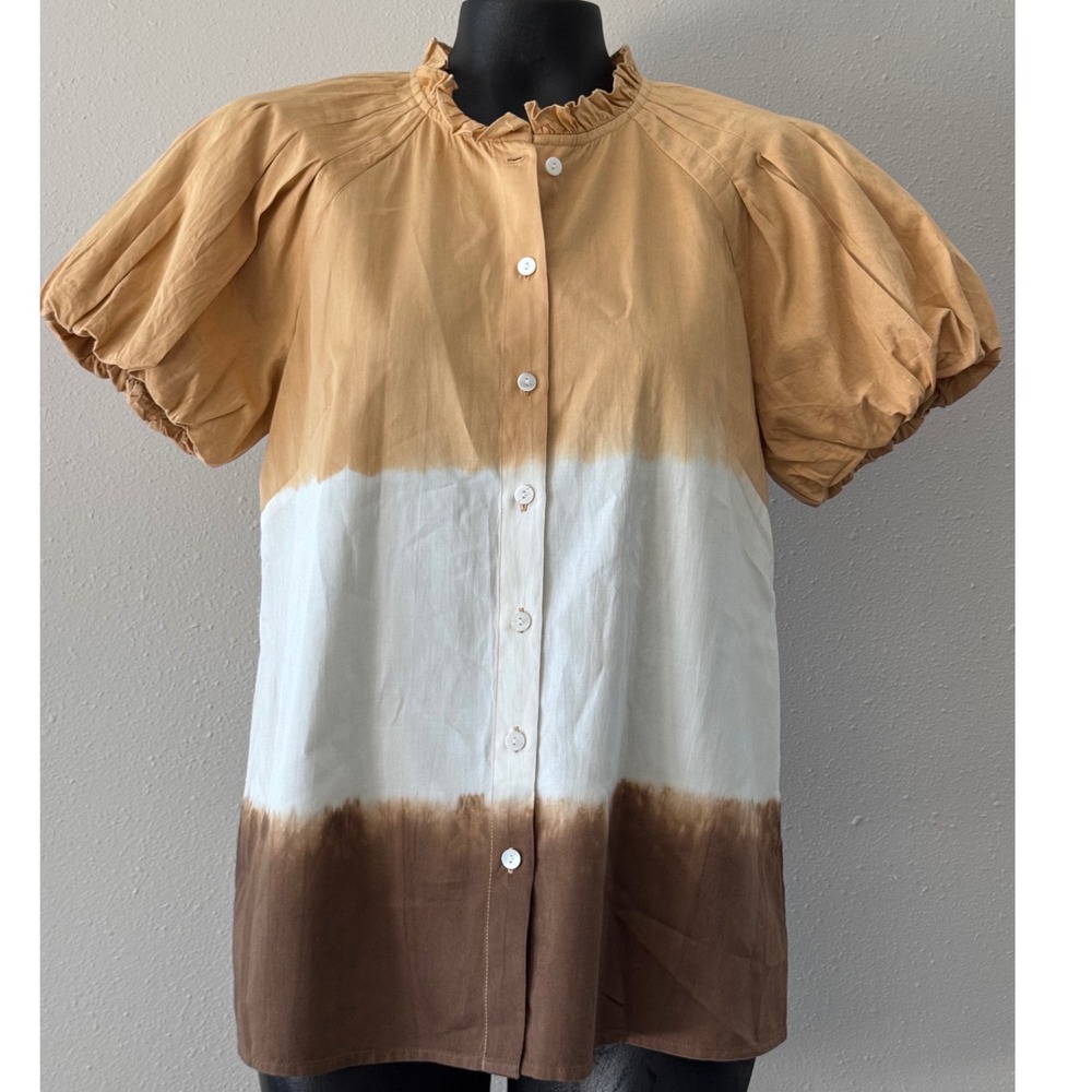 Banjanan Dip Dye Puff Sleeve Top Womens Sz S Color Block Hand Made Boho Festival